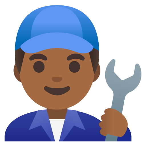 Google design of the man mechanic: medium-dark skin tone emoji verson:Noto Color Emoji 15.0