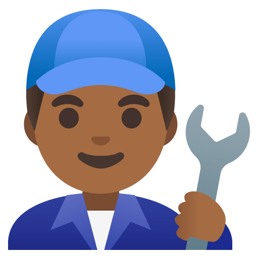 Google design of the man mechanic: medium-dark skin tone emoji verson:Noto Color Emoji 15.0