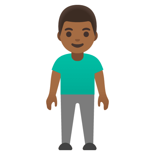 Google design of the man standing: medium-dark skin tone emoji verson:Noto Color Emoji 15.0