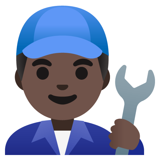 Google design of the man mechanic: dark skin tone emoji verson:Noto Color Emoji 15.0