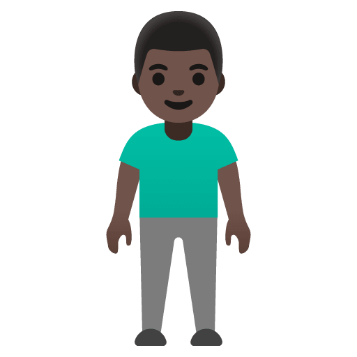 Google design of the man standing: dark skin tone emoji verson:Noto Color Emoji 15.0