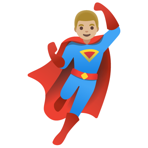 Google design of the man superhero: medium-light skin tone emoji verson:Noto Color Emoji 15.0