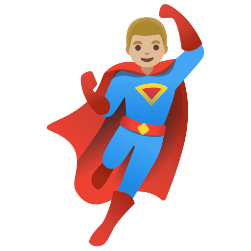 Google design of the man superhero: medium-light skin tone emoji verson:Noto Color Emoji 15.0