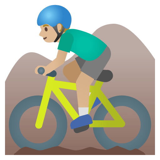Google design of the man mountain biking: medium-light skin tone emoji verson:Noto Color Emoji 15.0