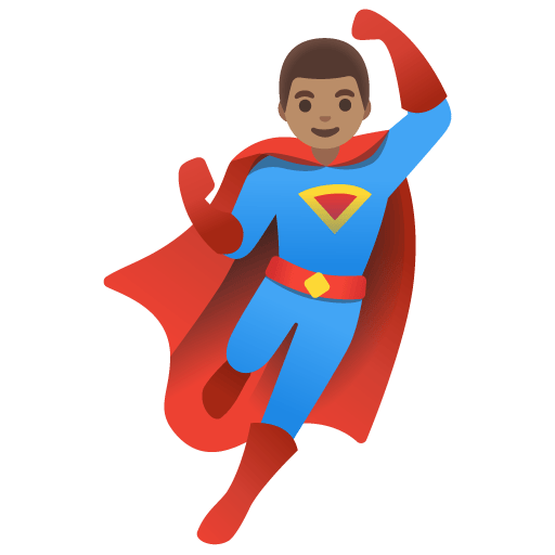 Google design of the man superhero: medium skin tone emoji verson:Noto Color Emoji 15.0