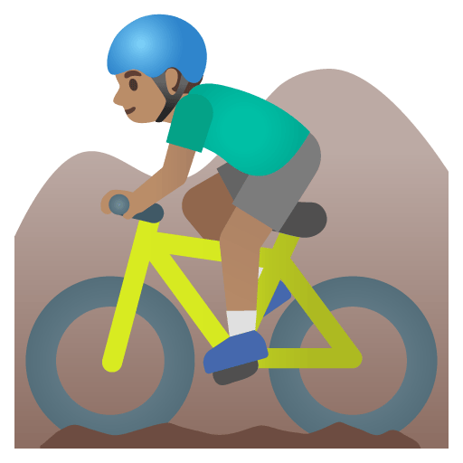 Google design of the man mountain biking: medium skin tone emoji verson:Noto Color Emoji 15.0