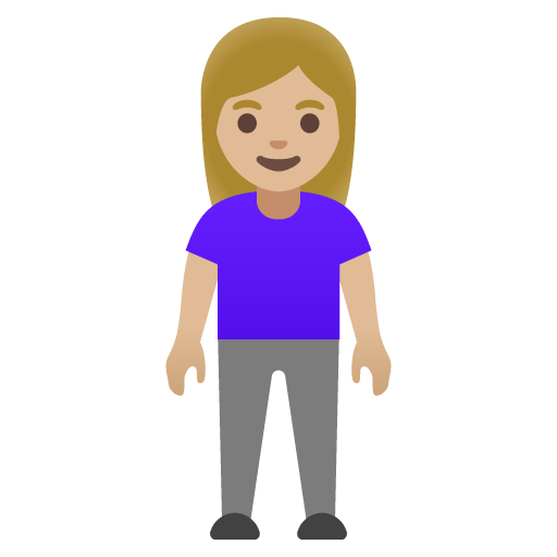 Google design of the woman standing: medium-light skin tone emoji verson:Noto Color Emoji 15.0