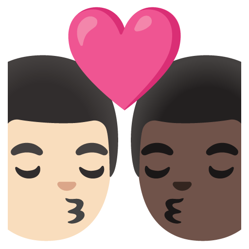 Google design of the kiss: man man light skin tone dark skin tone emoji verson:Noto Color Emoji 15.0