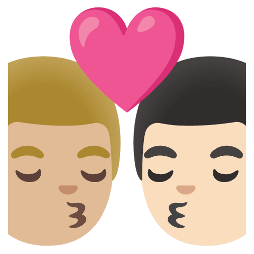 Google design of the kiss: man man medium-light skin tone light skin tone emoji verson:Noto Color Emoji 15.0