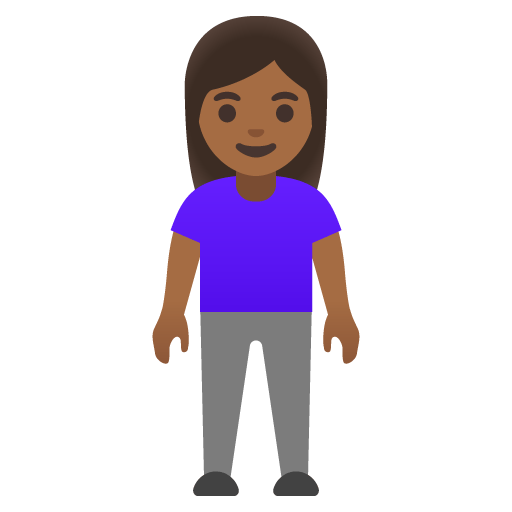 Google design of the woman standing: medium-dark skin tone emoji verson:Noto Color Emoji 15.0