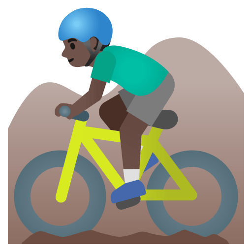 Google design of the man mountain biking: dark skin tone emoji verson:Noto Color Emoji 15.0