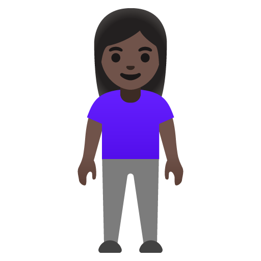 Google design of the woman standing: dark skin tone emoji verson:Noto Color Emoji 15.0