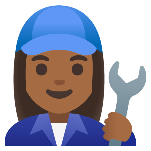 Google design of the woman mechanic: medium-dark skin tone emoji verson:Noto Color Emoji 15.0