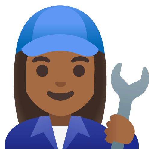 Google design of the woman mechanic: medium-dark skin tone emoji verson:Noto Color Emoji 15.0