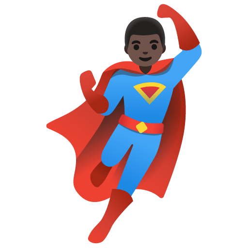 Google design of the man superhero: dark skin tone emoji verson:Noto Color Emoji 15.0
