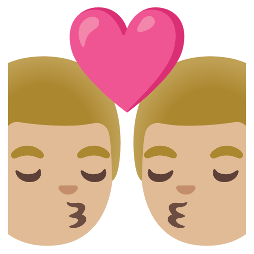 Google design of the kiss: man man medium-light skin tone emoji verson:Noto Color Emoji 15.0