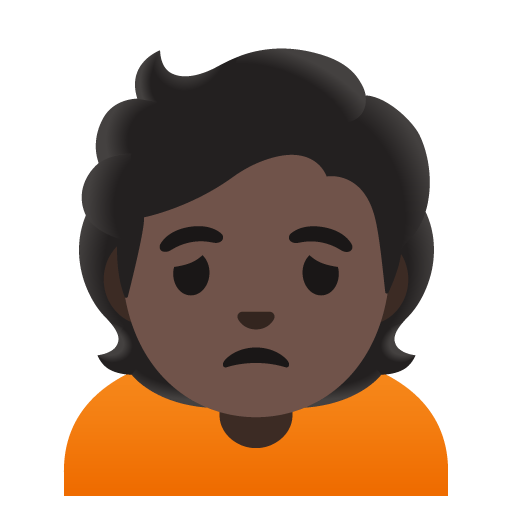 Google design of the person frowning: dark skin tone emoji verson:Noto Color Emoji 15.0