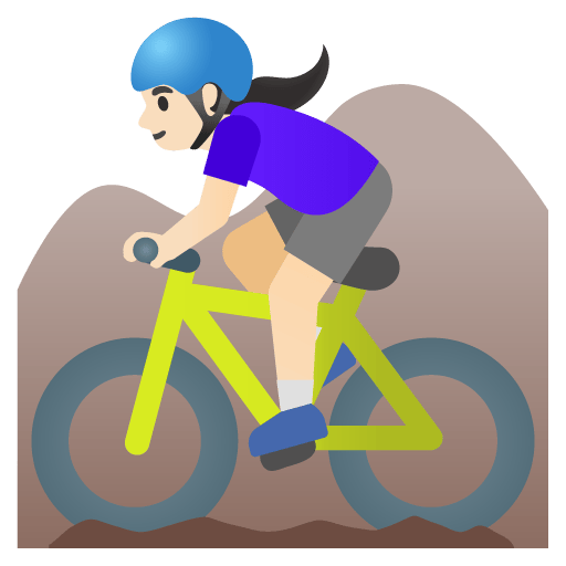 Google design of the woman mountain biking: light skin tone emoji verson:Noto Color Emoji 15.0