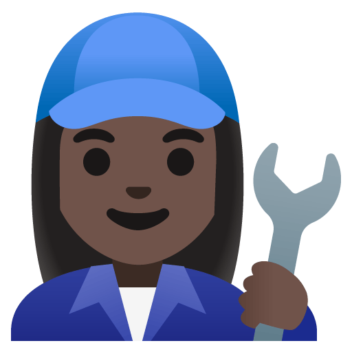 Google design of the woman mechanic: dark skin tone emoji verson:Noto Color Emoji 15.0