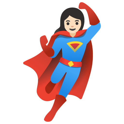 Google design of the woman superhero: light skin tone emoji verson:Noto Color Emoji 15.0