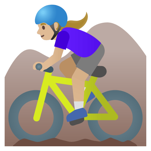 Google design of the woman mountain biking: medium-light skin tone emoji verson:Noto Color Emoji 15.0