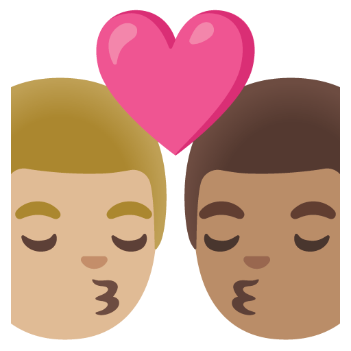 Google design of the kiss: man man medium-light skin tone medium skin tone emoji verson:Noto Color Emoji 15.0