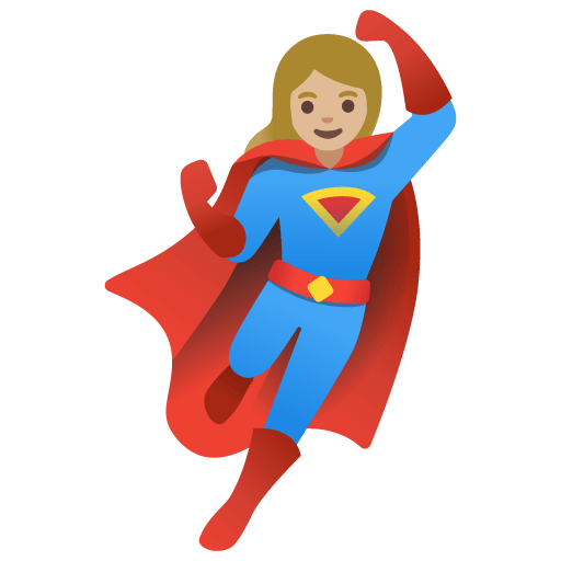 Google design of the woman superhero: medium-light skin tone emoji verson:Noto Color Emoji 15.0