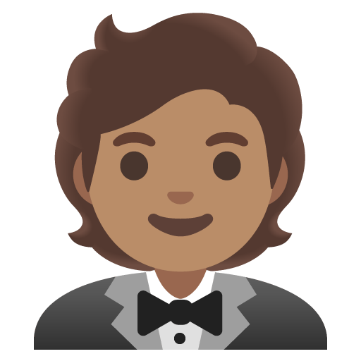 Google design of the person in tuxedo: medium skin tone emoji verson:Noto Color Emoji 15.0