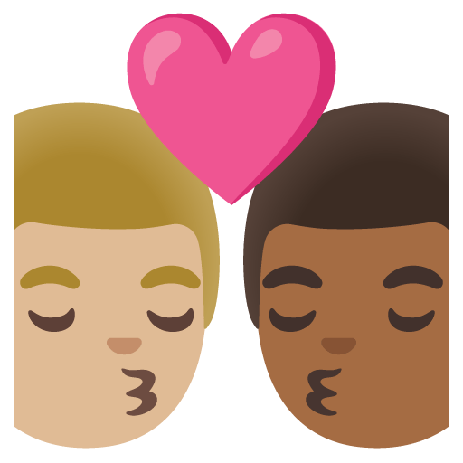 Google design of the kiss: man man medium-light skin tone medium-dark skin tone emoji verson:Noto Color Emoji 15.0