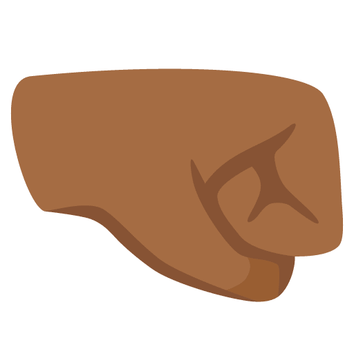 Google design of the right-facing fist: medium-dark skin tone emoji verson:Noto Color Emoji 15.0