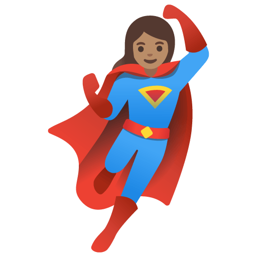 Google design of the woman superhero: medium skin tone emoji verson:Noto Color Emoji 15.0