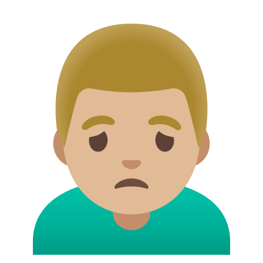 Google design of the man frowning: medium-light skin tone emoji verson:Noto Color Emoji 15.0