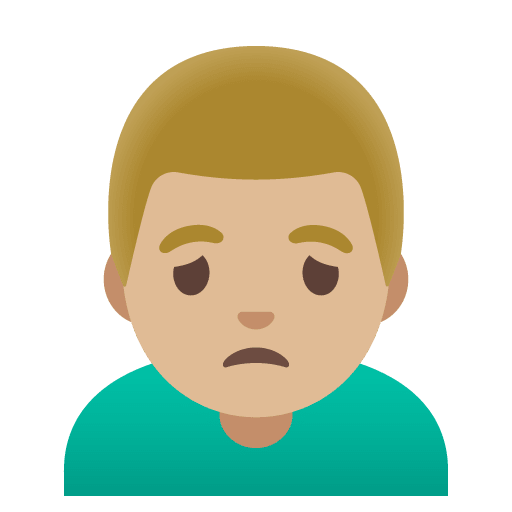 Google design of the man frowning: medium-light skin tone emoji verson:Noto Color Emoji 15.0