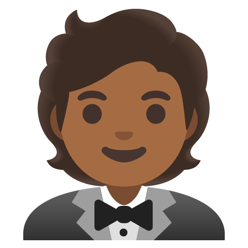 Google design of the person in tuxedo: medium-dark skin tone emoji verson:Noto Color Emoji 15.0