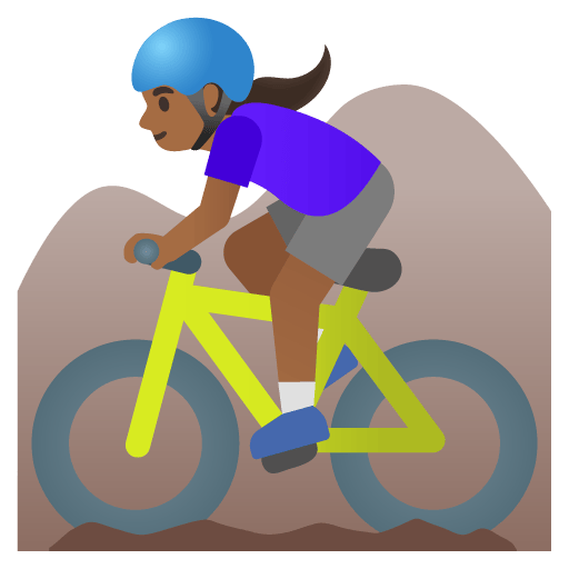 Google design of the woman mountain biking: medium-dark skin tone emoji verson:Noto Color Emoji 15.0