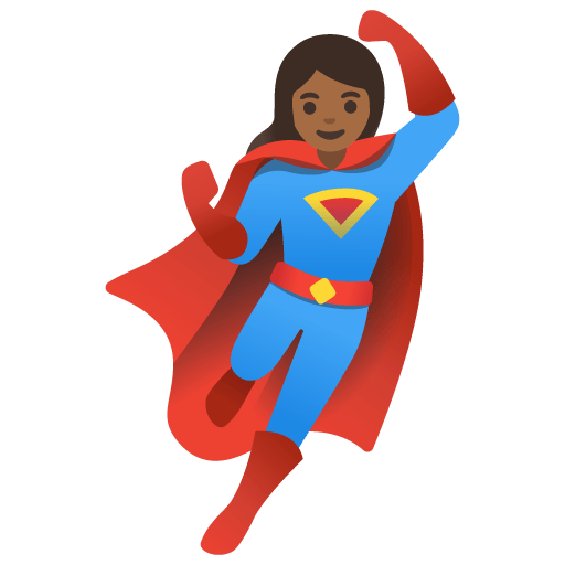 Google design of the woman superhero: medium-dark skin tone emoji verson:Noto Color Emoji 15.0