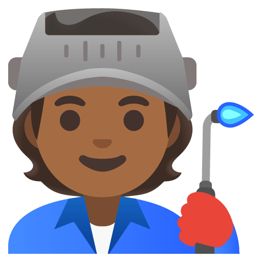 Google design of the factory worker: medium-dark skin tone emoji verson:Noto Color Emoji 15.0