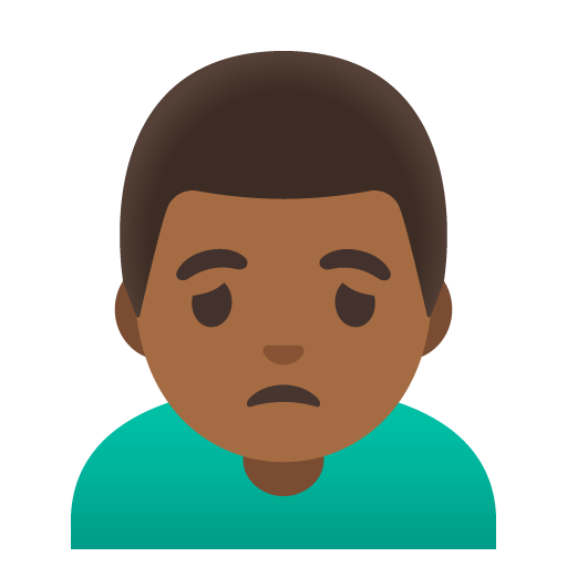 Google design of the man frowning: medium-dark skin tone emoji verson:Noto Color Emoji 15.0