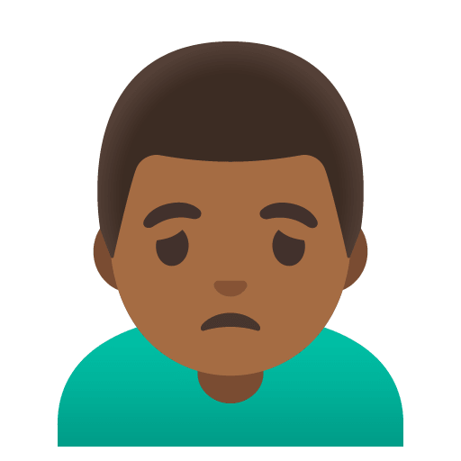 Google design of the man frowning: medium-dark skin tone emoji verson:Noto Color Emoji 15.0