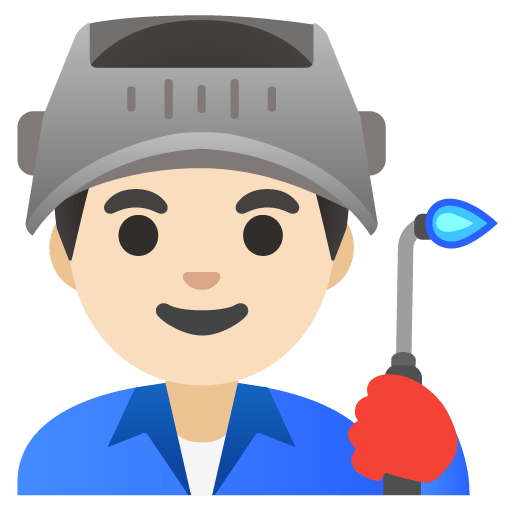Google design of the man factory worker: light skin tone emoji verson:Noto Color Emoji 15.0