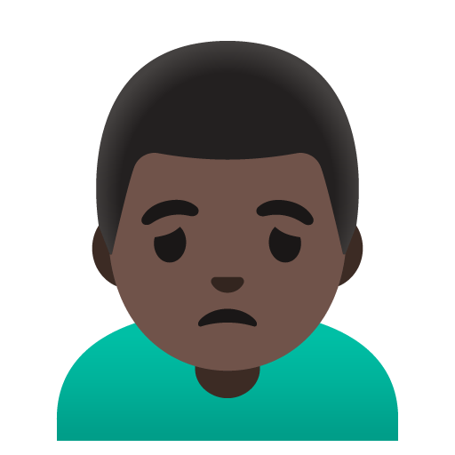 Google design of the man frowning: dark skin tone emoji verson:Noto Color Emoji 15.0
