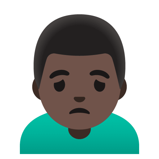 Google design of the man frowning: dark skin tone emoji verson:Noto Color Emoji 15.0