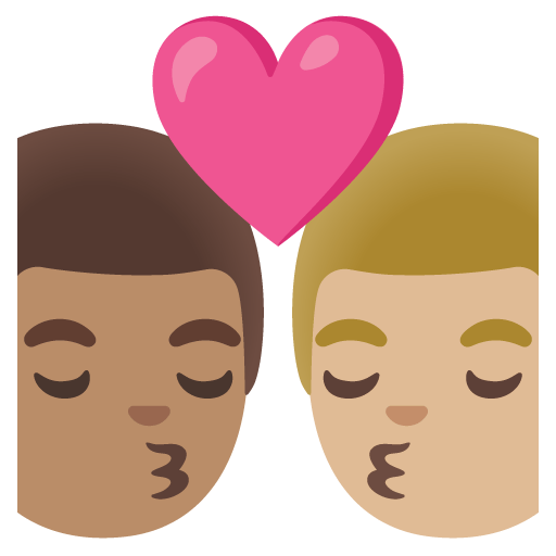Google design of the kiss: man man medium skin tone medium-light skin tone emoji verson:Noto Color Emoji 15.0