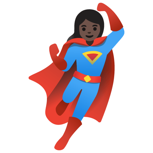 Google design of the woman superhero: dark skin tone emoji verson:Noto Color Emoji 15.0