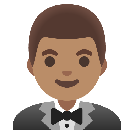 Google design of the man in tuxedo: medium skin tone emoji verson:Noto Color Emoji 15.0
