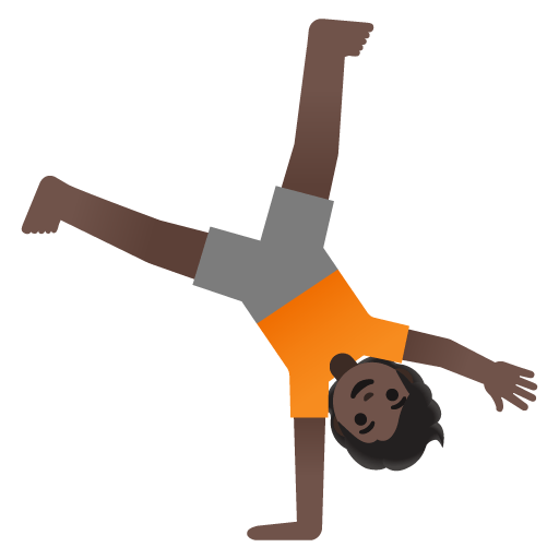 Google design of the person cartwheeling: dark skin tone emoji verson:Noto Color Emoji 15.0