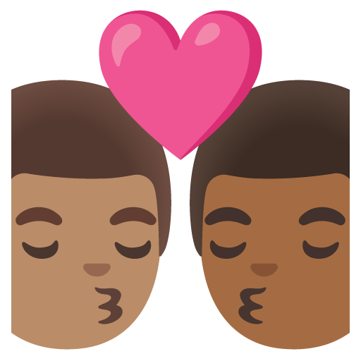 Google design of the kiss: man man medium skin tone medium-dark skin tone emoji verson:Noto Color Emoji 15.0