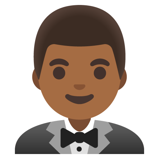 Google design of the man in tuxedo: medium-dark skin tone emoji verson:Noto Color Emoji 15.0