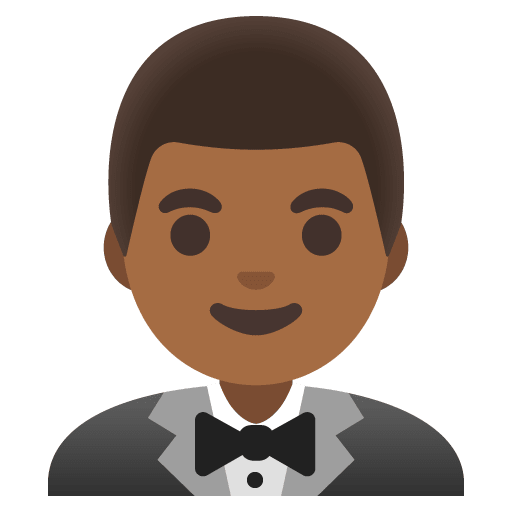 Google design of the man in tuxedo: medium-dark skin tone emoji verson:Noto Color Emoji 15.0