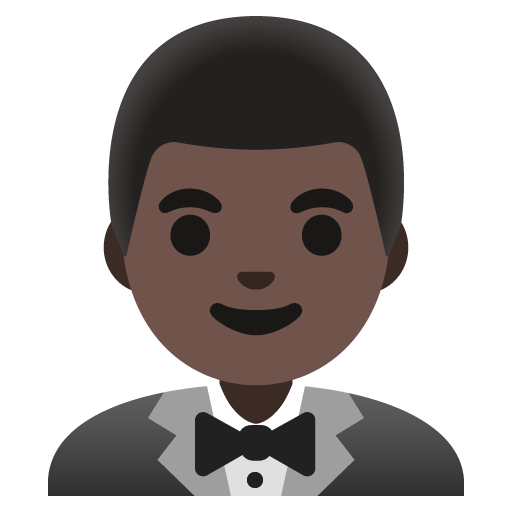 Google design of the man in tuxedo: dark skin tone emoji verson:Noto Color Emoji 15.0